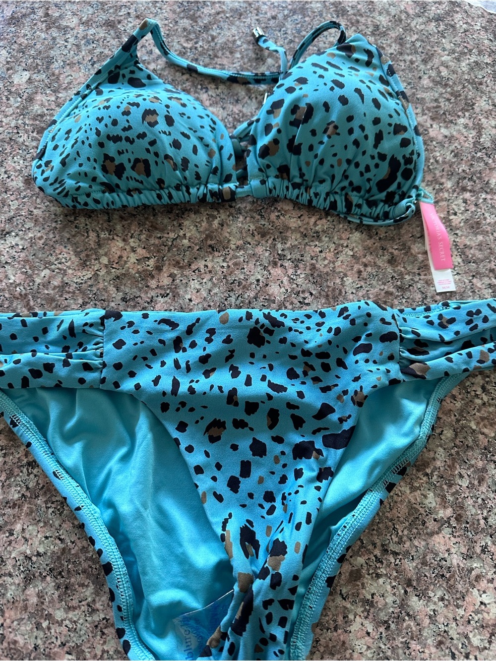 Victoria's Secret Teal Blue Leopard Print Triangle Bikini